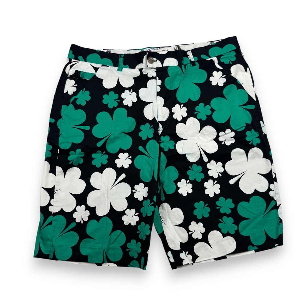 Royal & Awesome Golf Shorts Shamrock Clover St Patricks Day Mens Black Green 36